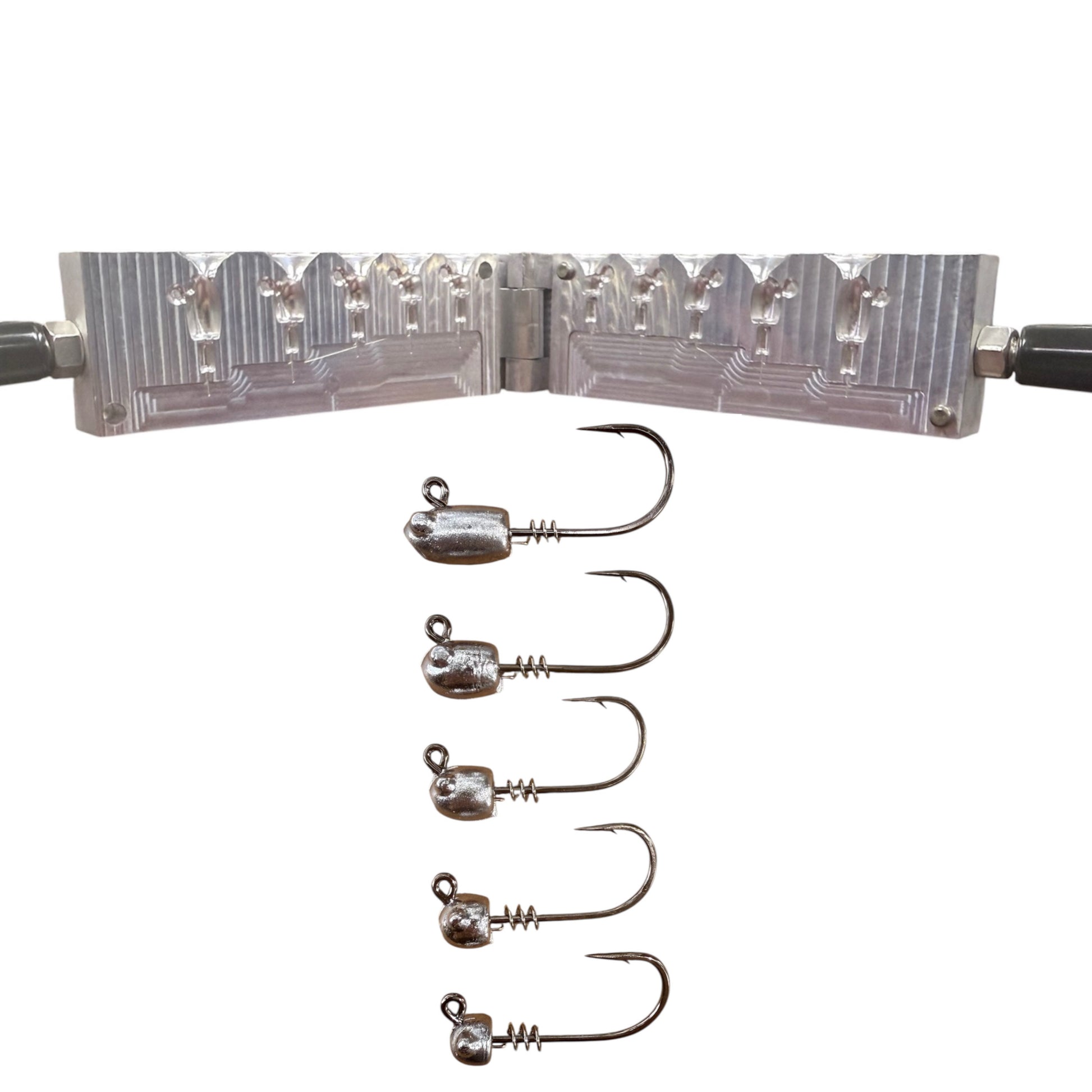 This high-quality mold is made from solid aluminum with precision CNC machining, perfect for producing leaded shrimp jig heads in multiple sizes. Designed for anglers and lure makers who want consistent, professional results.