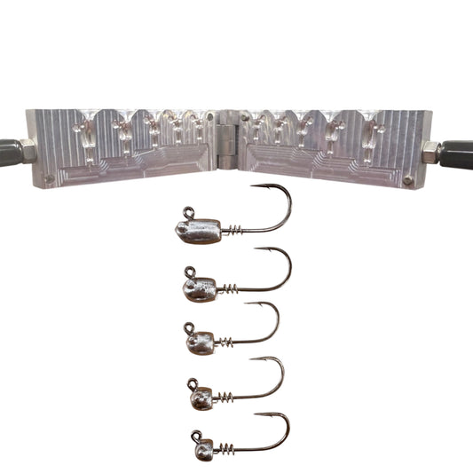 This high-quality mold is made from solid aluminum with precision CNC machining, perfect for producing leaded shrimp jig heads in multiple sizes. Designed for anglers and lure makers who want consistent, professional results.
