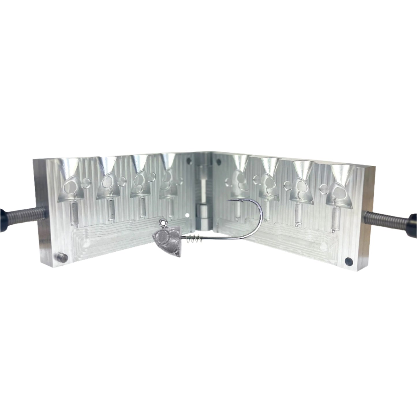 High-precision CNC-machined aluminum screwlock jighead mold with integrated 3D eye socket – proudly made in the USA for lure makers who demand professional-grade quality and repeatable results. Designed for crafting custom soft plastic swimbaits and jerkbaits, this mold features a built-in screwlock system for enhanced bait retention, reducing slippage during aggressive retrieves and strikes. Ideal for both freshwater and saltwater applications, the mold supports strong, centered hook placement and allows f